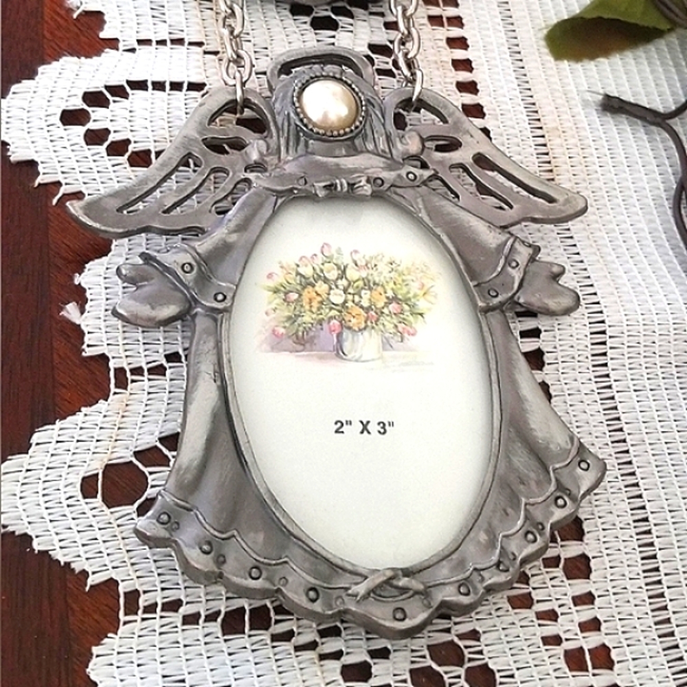 Welforth Pewter Double Angel Hanging Picture Frame Vintage